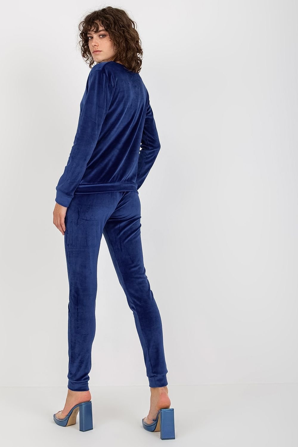 Relevance Velour Loungewear Set with Heart Neckline Blouse and Tie-Waist Pants