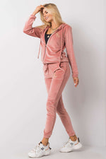 Relevance Velour Loungewear Set with Zip-Up Sweatshirt and Tie-Waist Pants