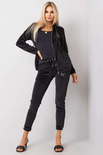 Relevance Velour Loungewear Set with Zip-Up Sweatshirt and Tie-Waist Pants black S M