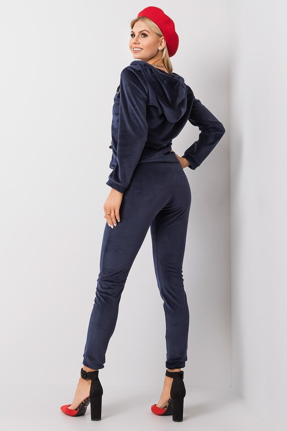 Relevance Velour Loungewear Set with Zip-Up Sweatshirt and Tie-Waist Pants
