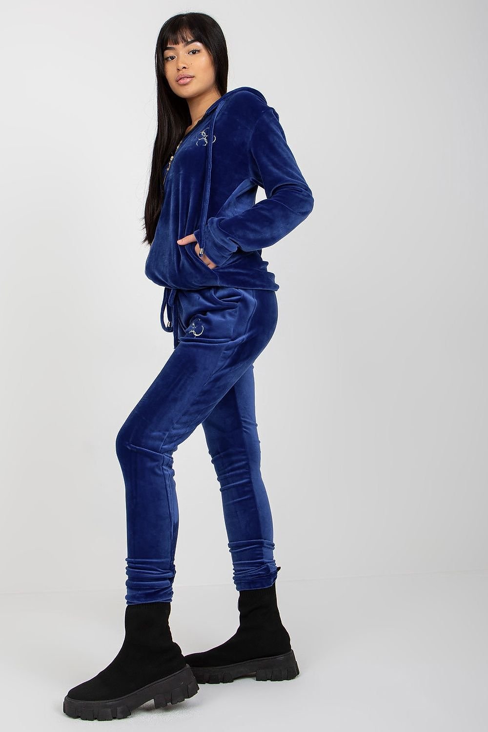 Relevance Velour Loungewear Set with Zip-Up Sweatshirt and Tie-Waist Pants