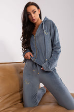 Relevance Velour Loungewear Set with Zip-Up Sweatshirt and Tie-Waist Pants