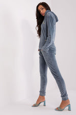 Relevance Velour Loungewear Set with Zip-Up Sweatshirt and Tie-Waist Pants