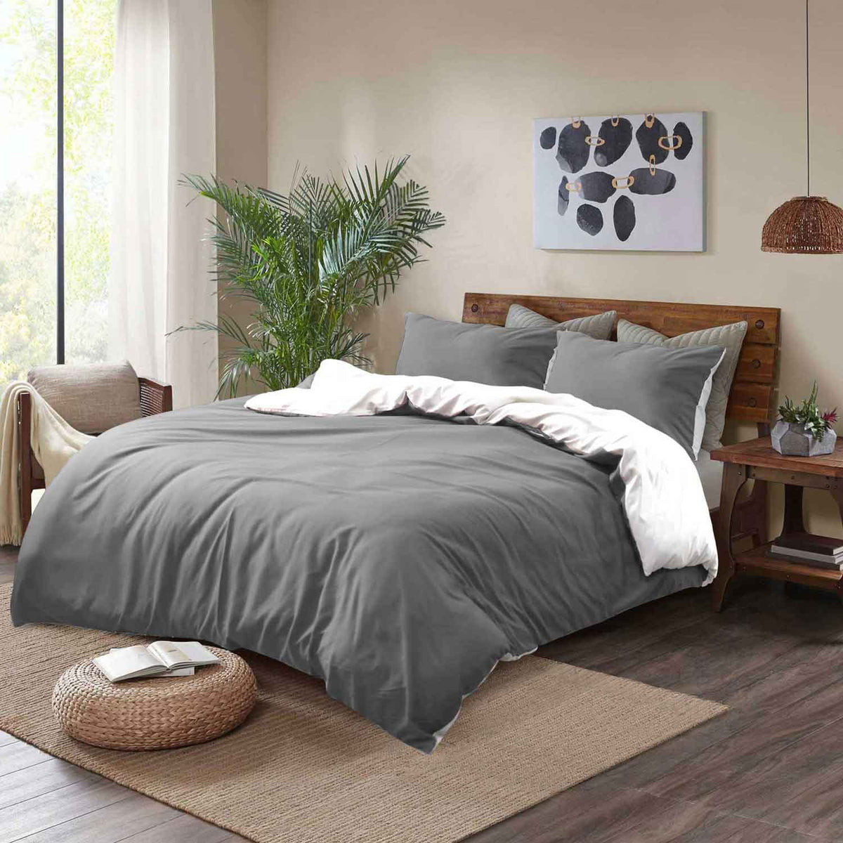 Reversible Duvet Cover Set Grey & White