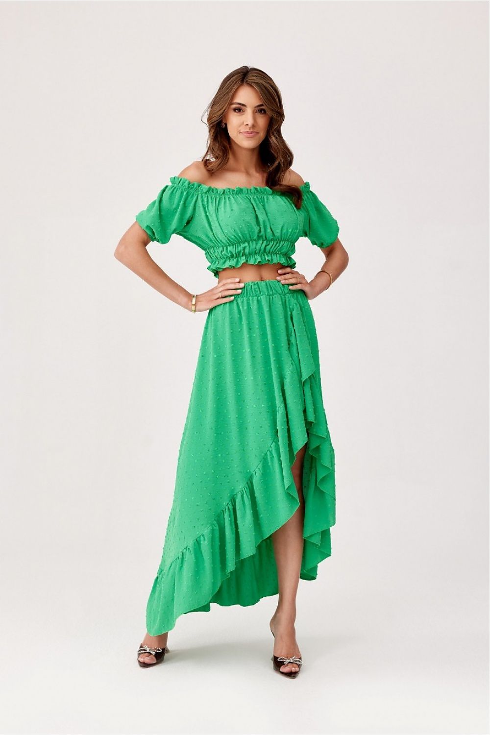 Roco Fashion Asymmetrical Blouse and Skirt Co-Ord Set with Frills