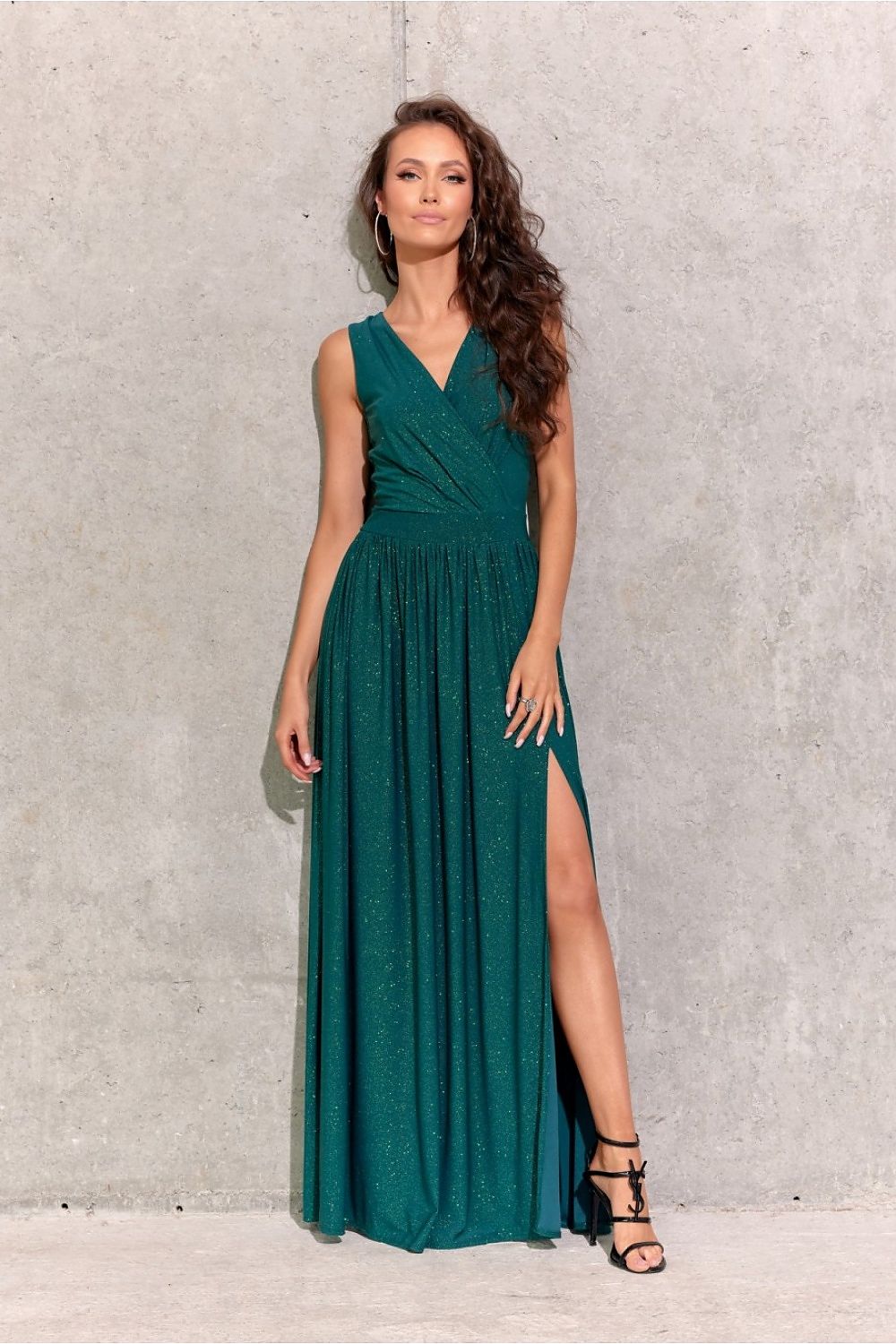 Roco Fashion Brocade Maxi Dress with Tie Back and Envelope Neckline
