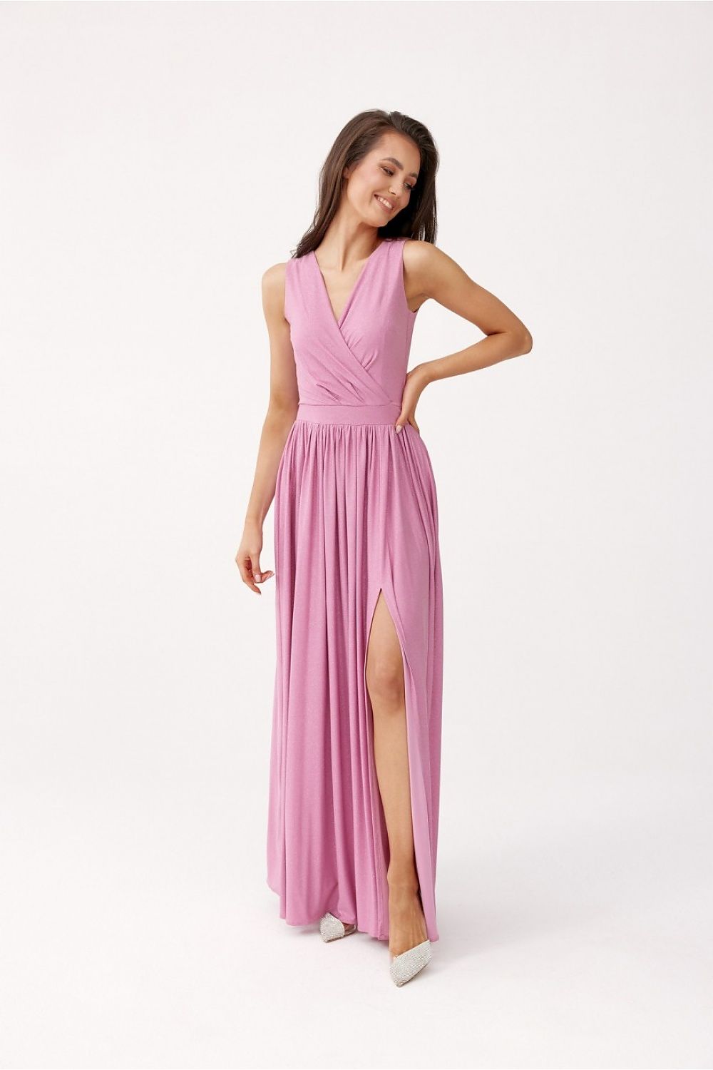Roco Fashion Brocade Maxi Dress with Tie Back and Envelope Neckline