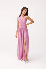 Roco Fashion Brocade Maxi Dress with Tie Back and Envelope Neckline