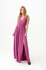 Roco Fashion Brocade Maxi Dress with Tie Back and Envelope Neckline