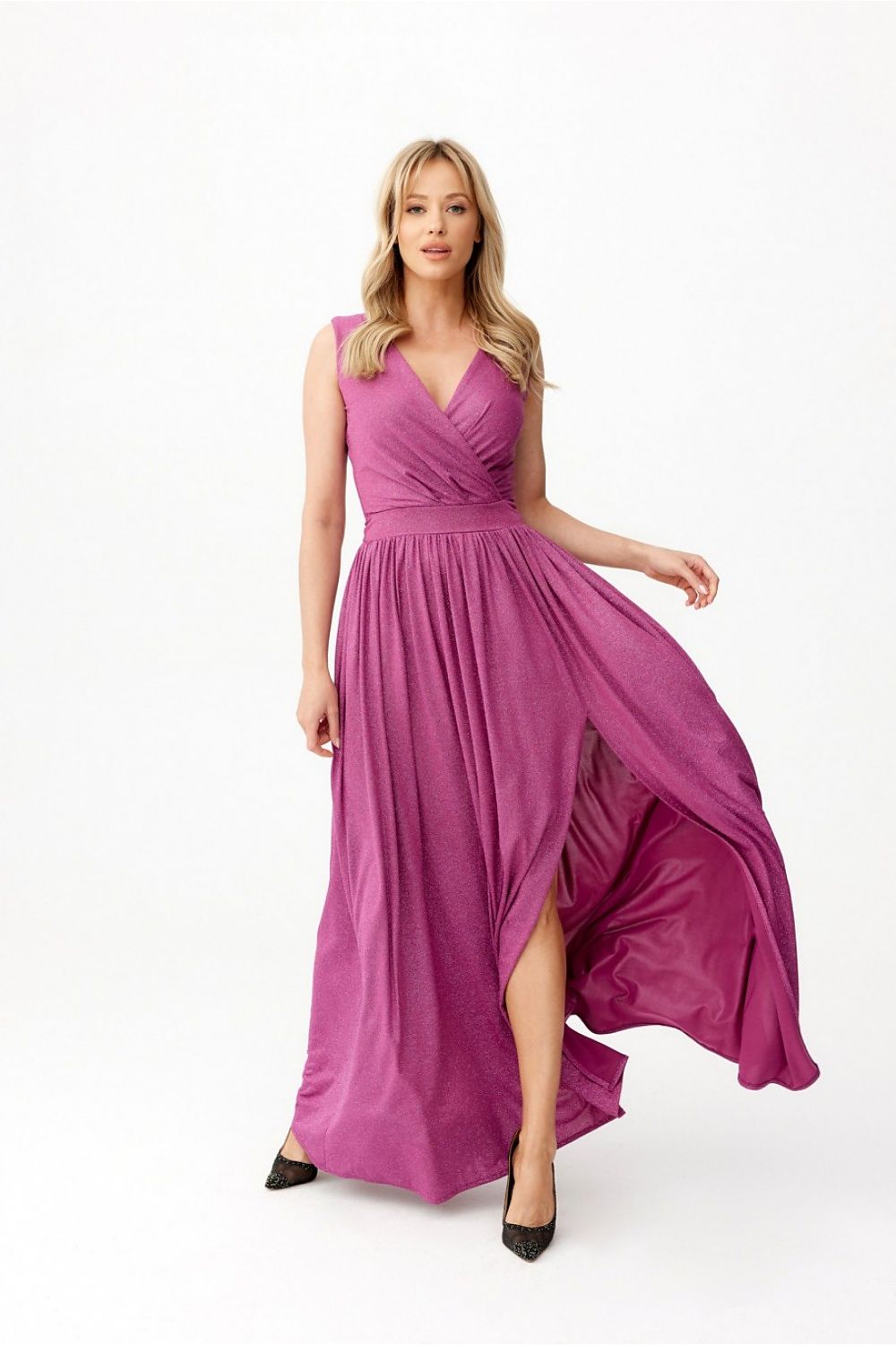 Roco Fashion Brocade Maxi Dress with Tie Back and Envelope Neckline