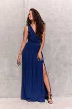 Roco Fashion Brocade Maxi Dress with Tie Back and Envelope Neckline
