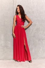 Roco Fashion Brocade Maxi Dress with Tie Back and Envelope Neckline