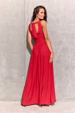 Roco Fashion Brocade Maxi Dress with Tie Back and Envelope Neckline