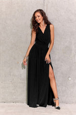 Roco Fashion Brocade Maxi Dress with Tie Back and Envelope Neckline