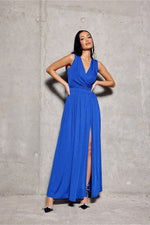 Roco Fashion Brocade Maxi Dress with Tie Back and Envelope Neckline