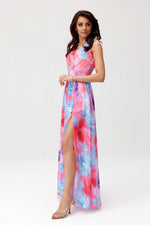 Roco Fashion Charlotte Patterned Chiffon Maxi Dress with Back Cutout