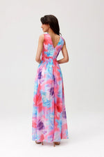 Roco Fashion Charlotte Patterned Chiffon Maxi Dress with Back Cutout