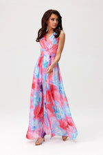 Roco Fashion Charlotte Patterned Chiffon Maxi Dress with Back Cutout