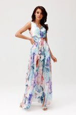 Roco Fashion Charlotte Patterned Chiffon Maxi Dress with Back Cutout multicolor 3