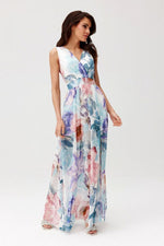 Roco Fashion Charlotte Patterned Chiffon Maxi Dress with Back Cutout