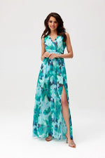 Roco Fashion Charlotte Patterned Chiffon Maxi Dress with Back Cutout
