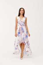 Roco Fashion Chiffon Floral Maxi Cocktail Dress with Envelope Neckline multicolor 6