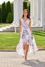 Roco Fashion Chiffon Floral Maxi Cocktail Dress with Envelope Neckline
