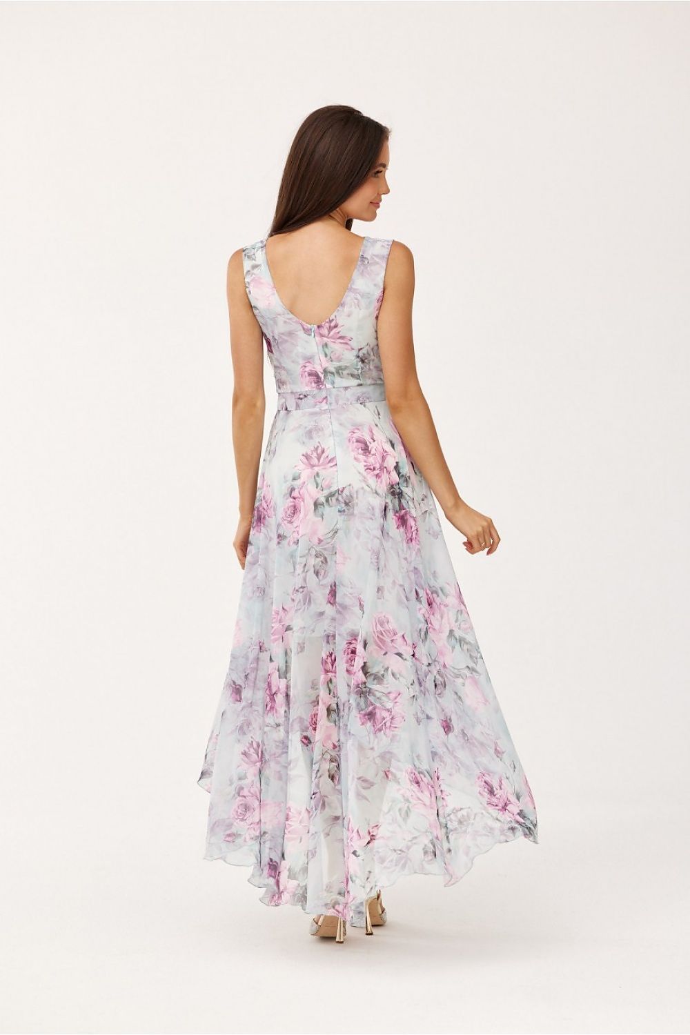 Roco Fashion Chiffon Floral Maxi Cocktail Dress with Envelope Neckline