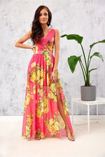 Roco Fashion Floral Chiffon Maxi Daydress with Envelope Neckline pink 2