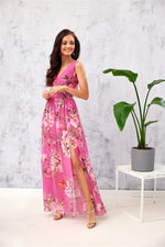 Roco Fashion Floral Chiffon Maxi Daydress with Envelope Neckline pink 3