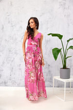 Roco Fashion Floral Chiffon Maxi Daydress with Envelope Neckline