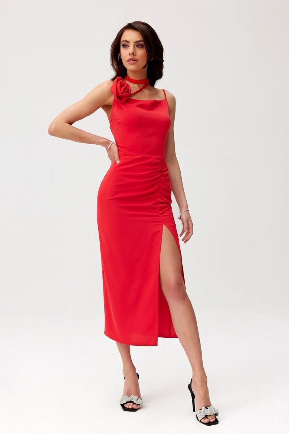 Roco Fashion Maribel Rose Belt Ruched Waist Cocktail Evening Dress