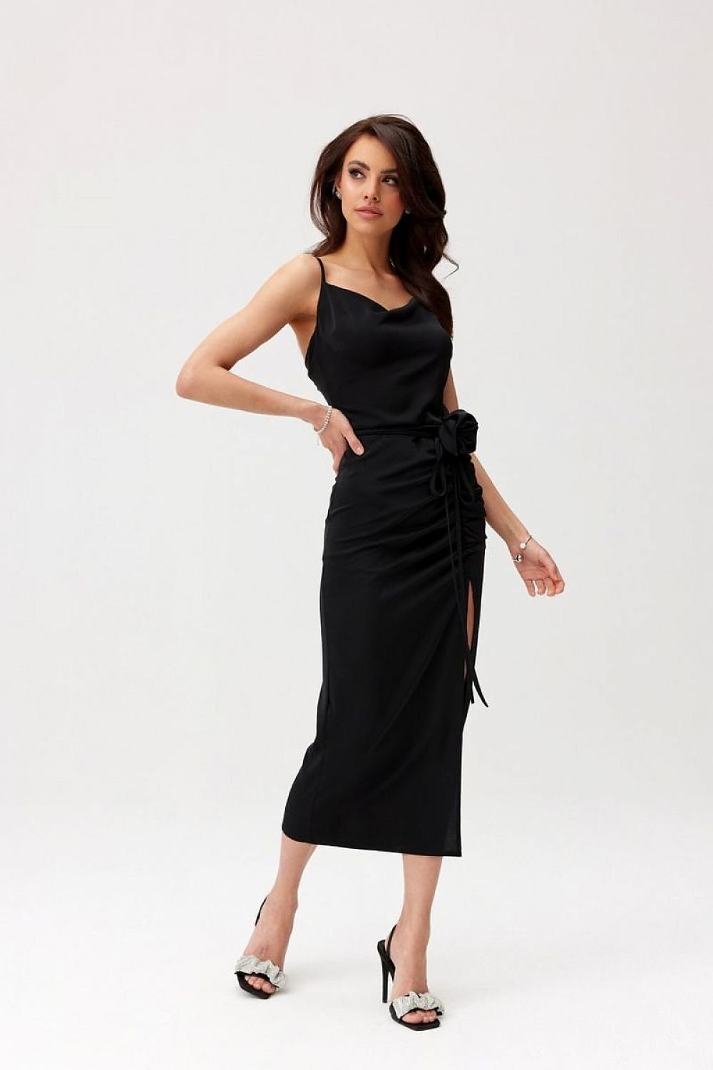 Roco Fashion Maribel Rose Belt Ruched Waist Cocktail Evening Dress