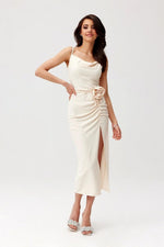 Roco Fashion Maribel Rose Belt Ruched Waist Cocktail Evening Dress