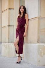 Roco Fashion Maribel Rose Belt Ruched Waist Cocktail Evening Dress