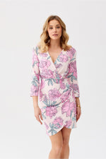 Roco Fashion Odetta Floral Print Envelope Neckline Mini Dress
