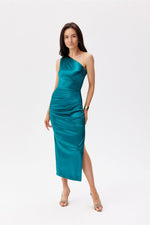 Roco Fashion Satin One-Shoulder Midi Dress green