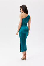 Roco Fashion Satin One-Shoulder Midi Dress