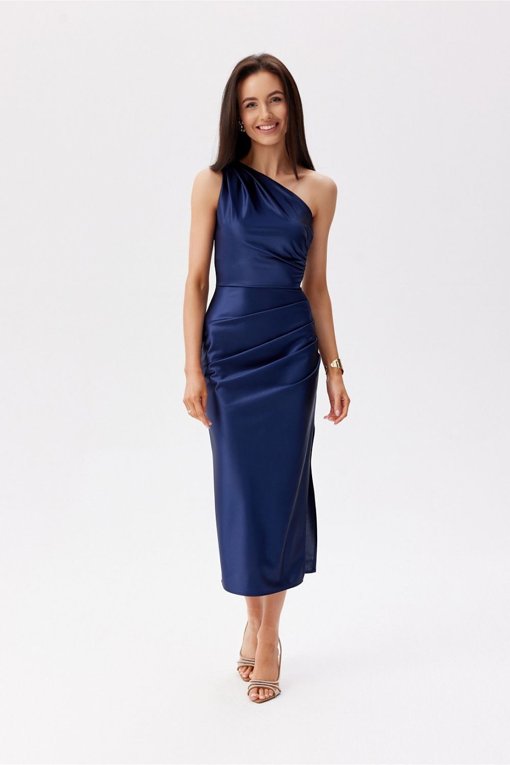 Roco Fashion Satin One-Shoulder Midi Dress blue