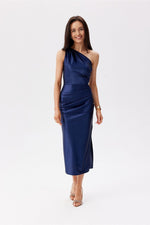 Roco Fashion Satin One-Shoulder Midi Dress blue