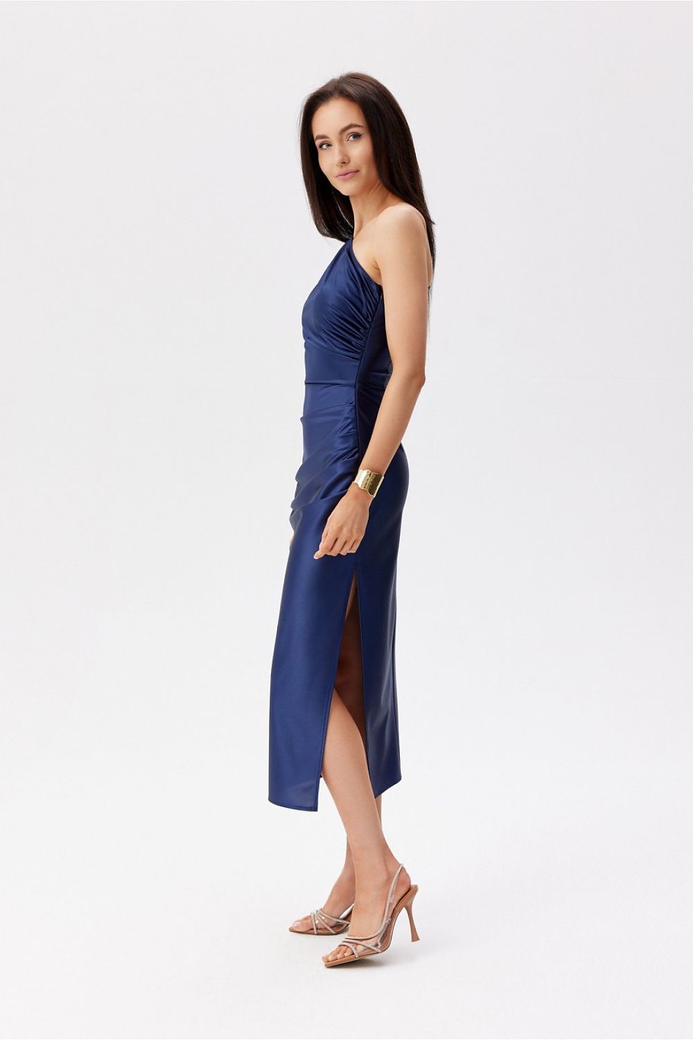 Roco Fashion Satin One-Shoulder Midi Dress
