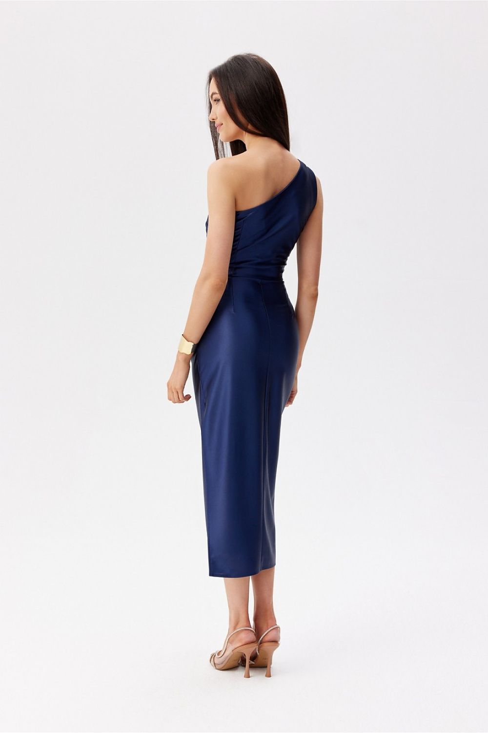 Roco Fashion Satin One-Shoulder Midi Dress