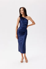 Roco Fashion Satin One-Shoulder Midi Dress
