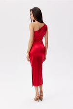 Roco Fashion Satin One-Shoulder Midi Dress