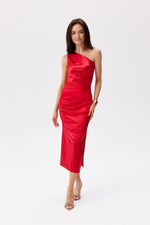 Roco Fashion Satin One-Shoulder Midi Dress