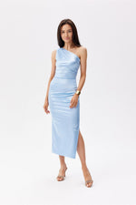 Roco Fashion Satin One-Shoulder Midi Dress blue 2