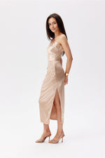 Roco Fashion Satin One-Shoulder Midi Dress