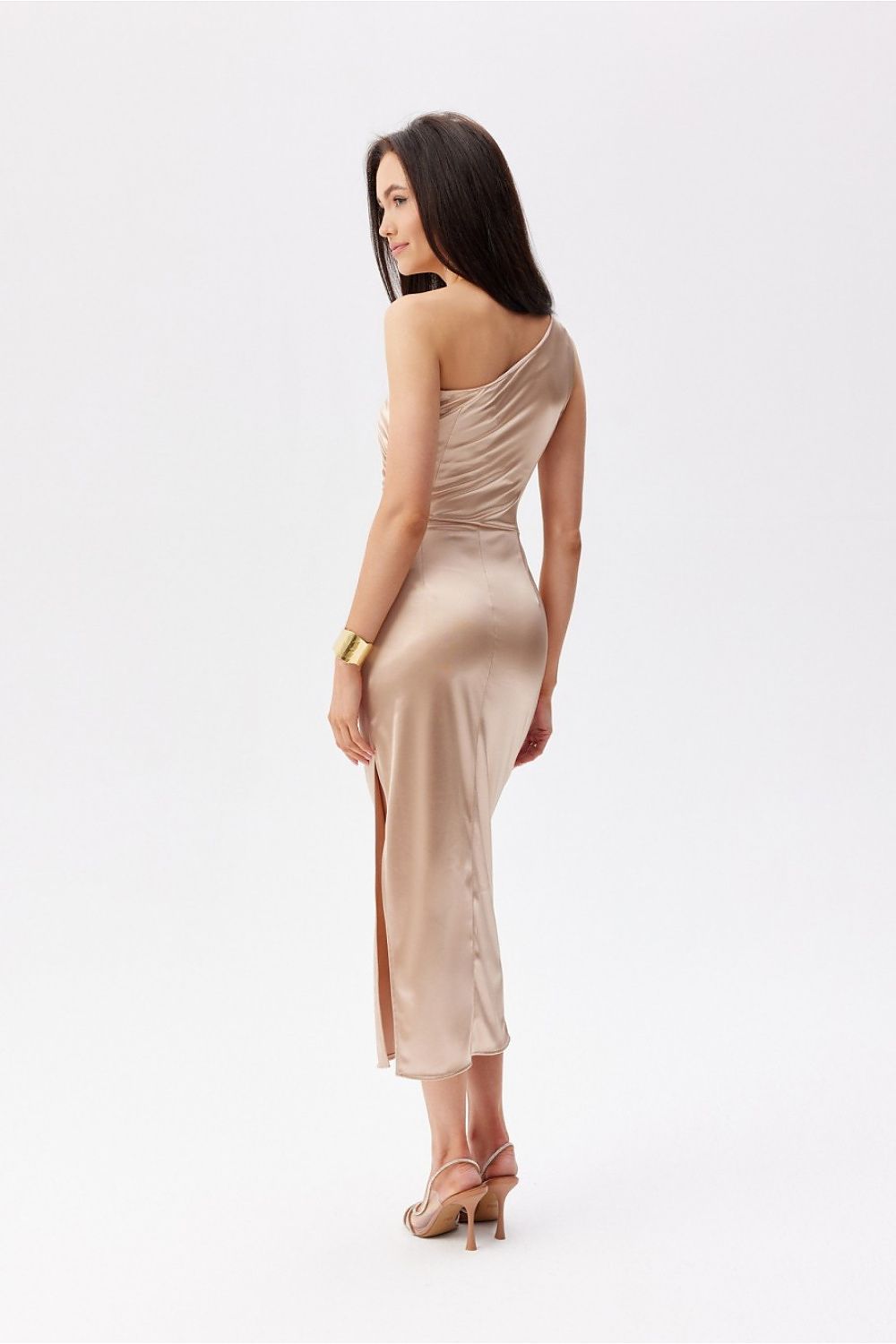 Roco Fashion Satin One-Shoulder Midi Dress