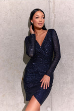 Roco Fashion Sequin Envelope Mini Dress navy blue