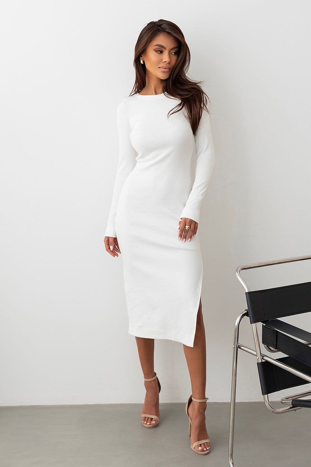 Romance Side Slit Day Dress | IVON beige